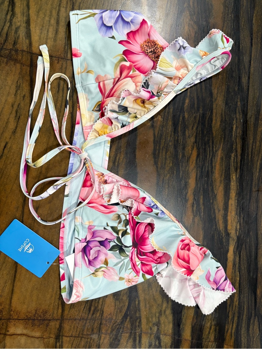 Cupshe Light Blue Floral Ruffle Tie-Front Bikini - Picture 7 of 10